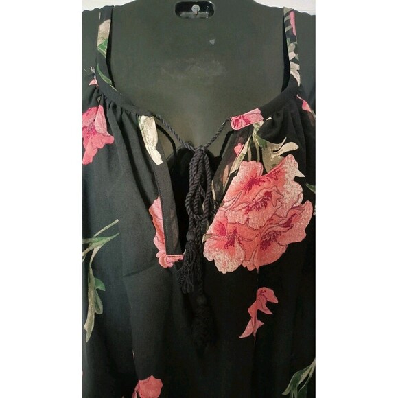 Hint of Blush Tulip Wrap Dress Size 2X Black Floral Ruffle Midi Bloomcore - Picture 6 of 7